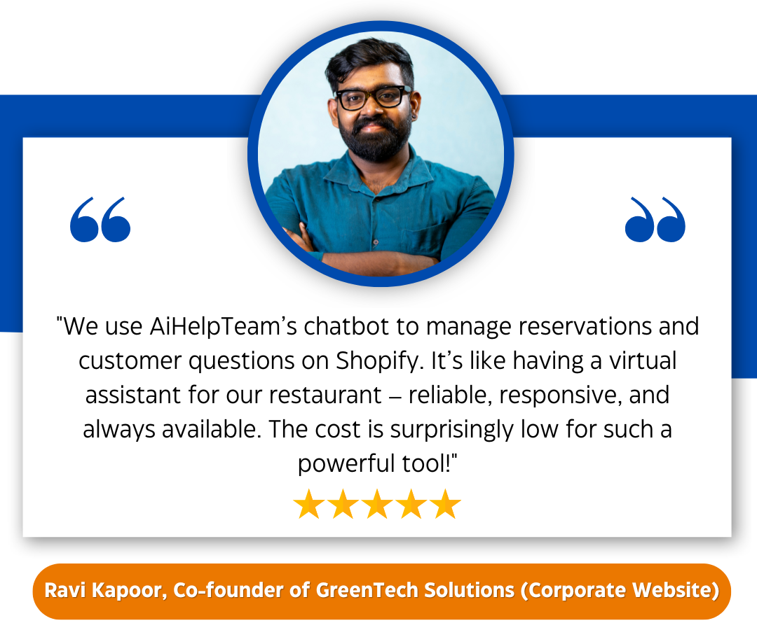 A customer highlights the round-the-clock availability of AIHelpTeam's customer support chatbot.